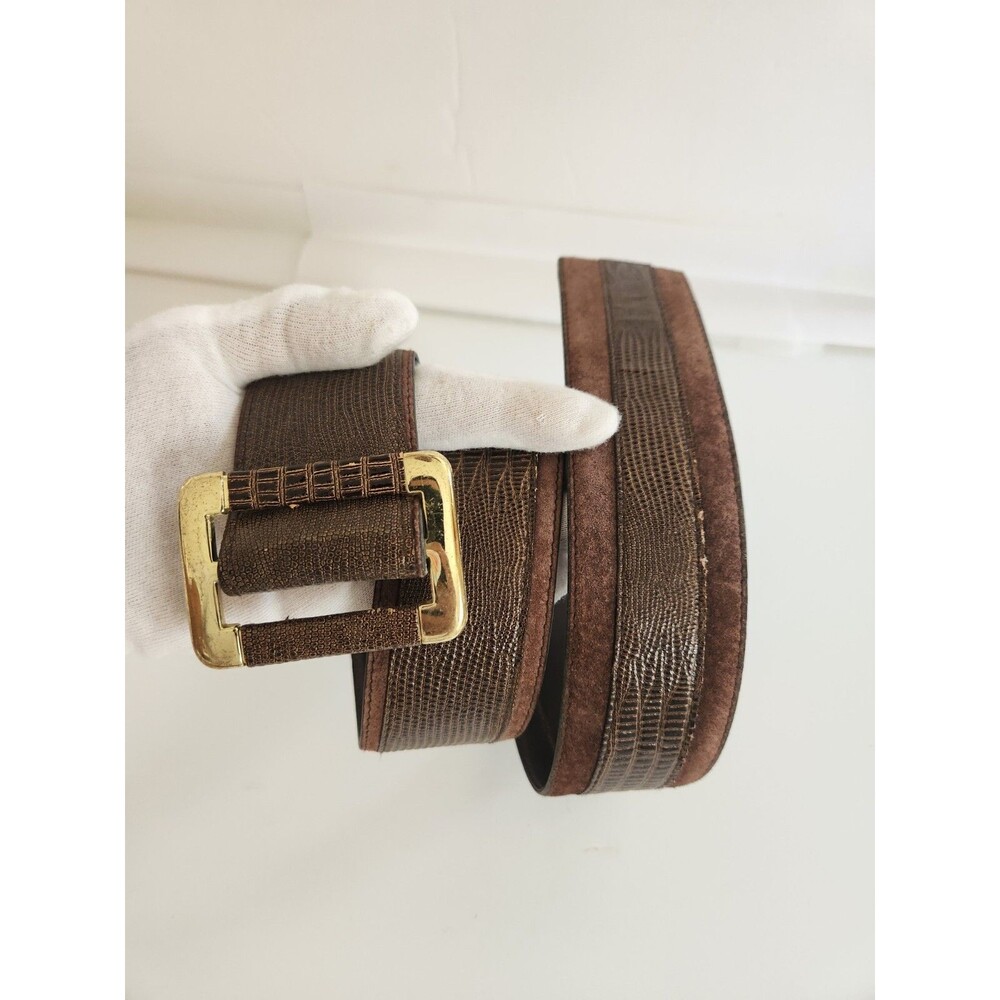 Milor Size M/L Brown Leather Suede Belt Wide Vintage Snake Embossed